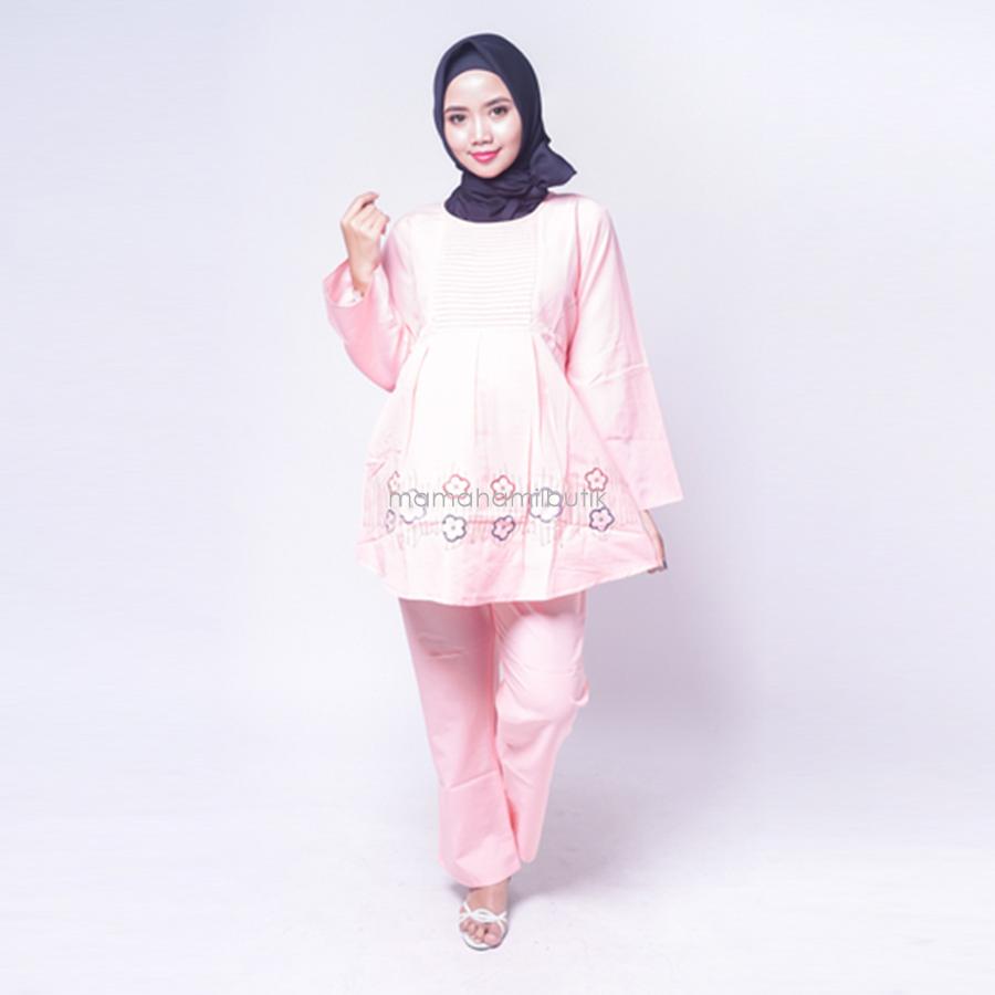 Ning Ayu Setelan Hamil Panjang Bunga Cantik Merah Biru Putih - STJ 84 / Baju Menyusui Lengan Panjang / Baju Atasan Menyusui / Baju Menyusui Muslimah / Baju Muslim Wanita untuk Ibu Menyusui/ Baju Hamil Untuk Kerja / Baju Hamil Untuk Kerja Modis