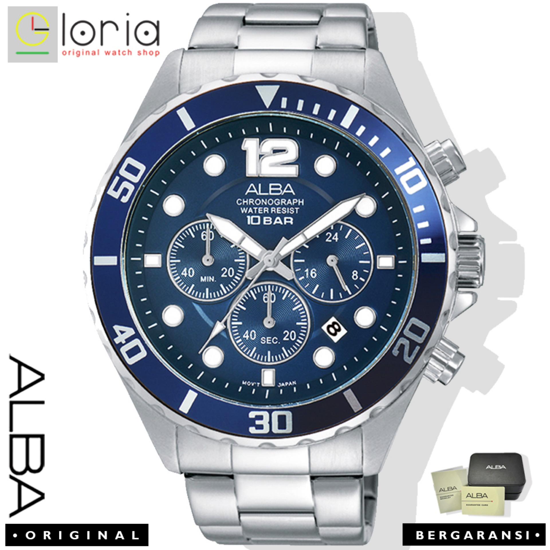 Alba AT3911x1 Chronograph Jam Tangan Pria Strap Stainless Steel - Blue