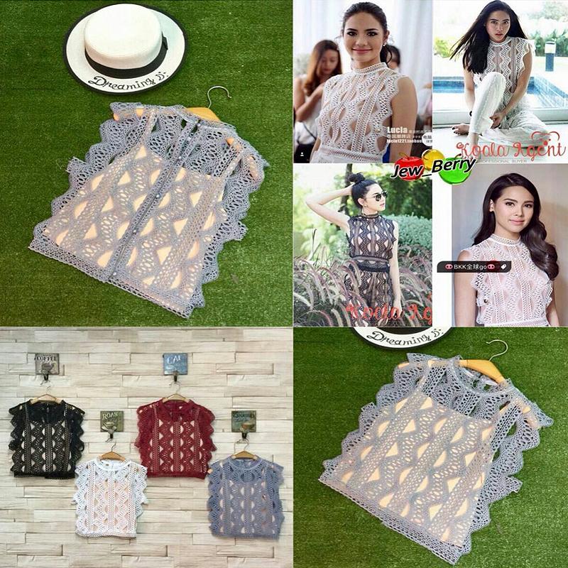 Lovely Sella Outer Renda Rompi Blouse wanita / Rompi Renda Pendek Wanita / Rompi Renda Tanpa Lengan / Baju Import Wanita