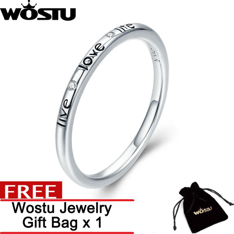 Wostu 100% Asli 925 Perak Berkilau Live Kehidupan Percintaan Huruf Ukir Cincin untuk Pertunangan Pernikahan Wanita Perhiasan ZBSCR275-Intl