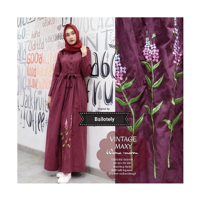 OEM Baju Original Vintage Maxy Balotely Gamis Panjang Wanita Muslim Pakaian Cewek Gaun Muslimah Hijab Casual Simple