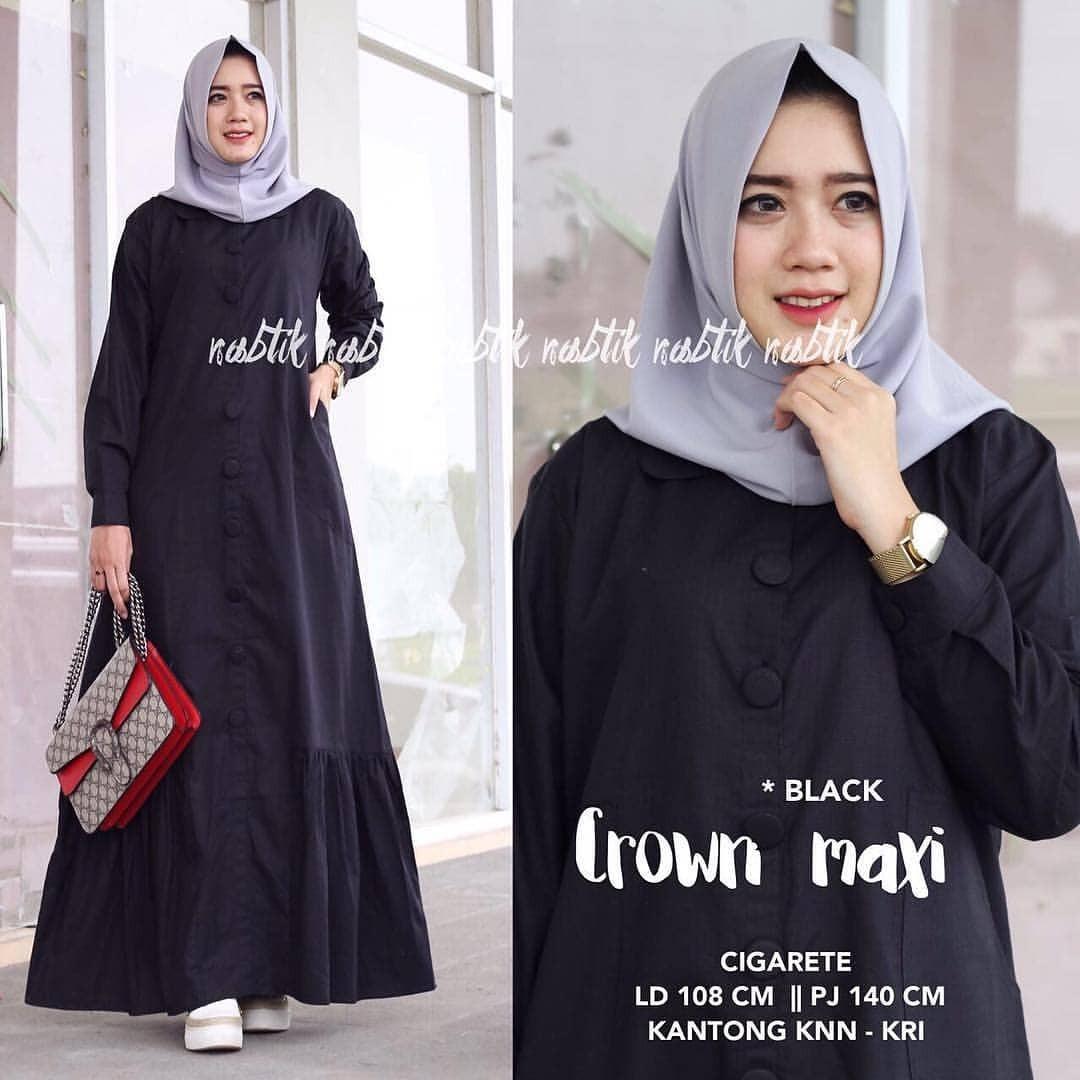 Baju Original Crown Maxi Dress Balotelly Gamis Panjang Hijab Casual Pakaian Wanita Terbaru Tahun 2018