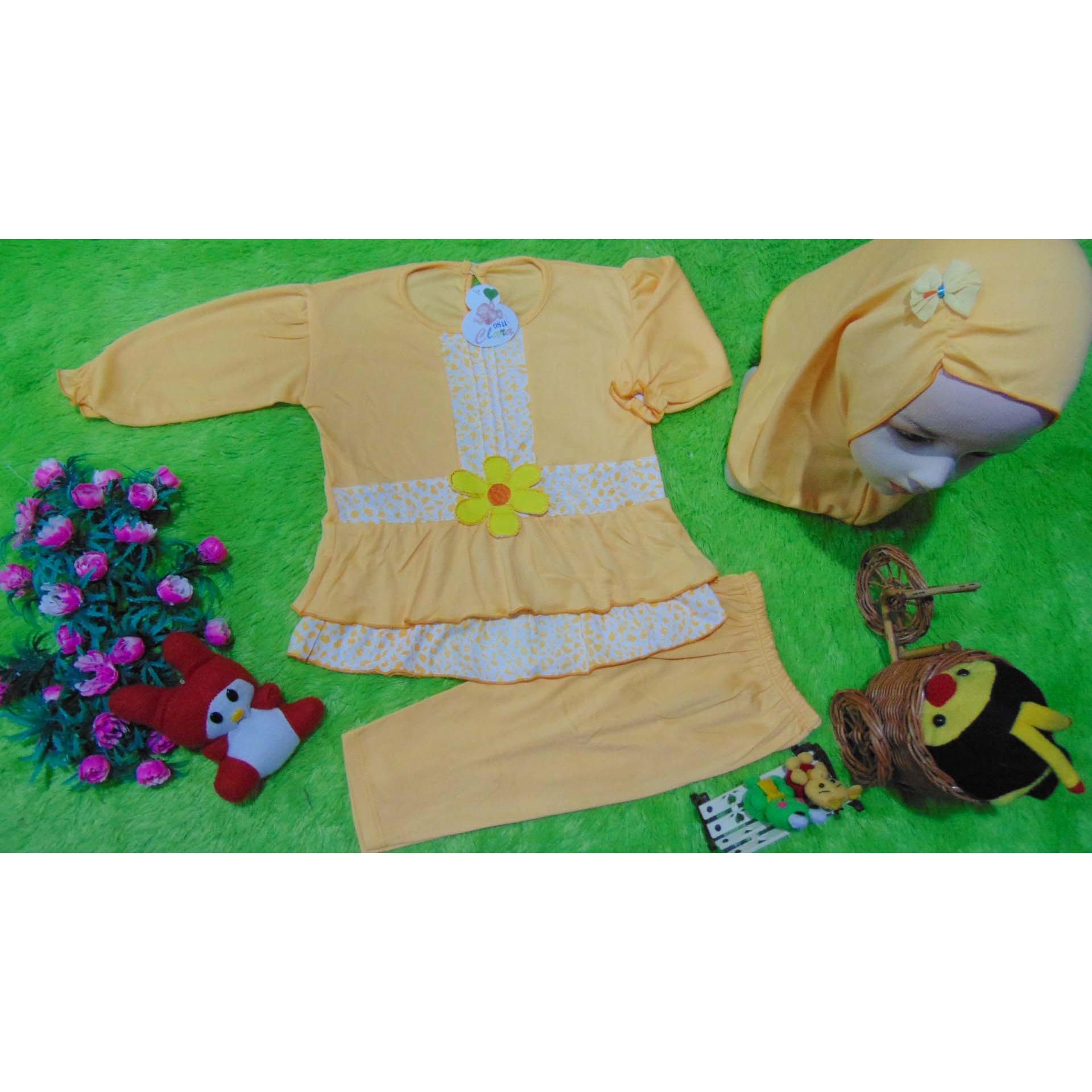 kembarshop - PLUS HIJAB setelan baju muslim anak gamis bayi 0-12bulan kuning motif random