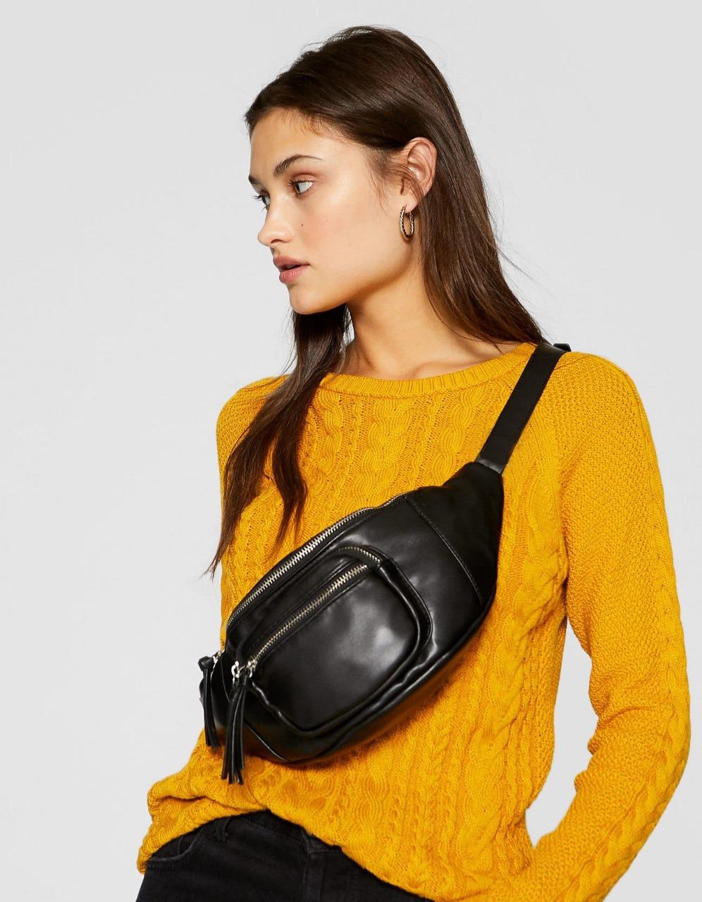 Tas Pinggang Slempang Unisex Pria Wanita 4 Zipper - Hitam