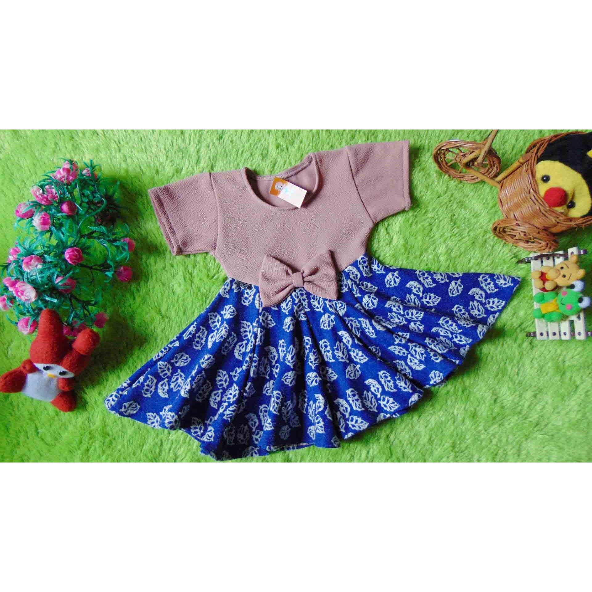 kembarshop - dress baju pesta anak bayi perempuan cewek newborn 0-6bulan pita pastel daun warna random