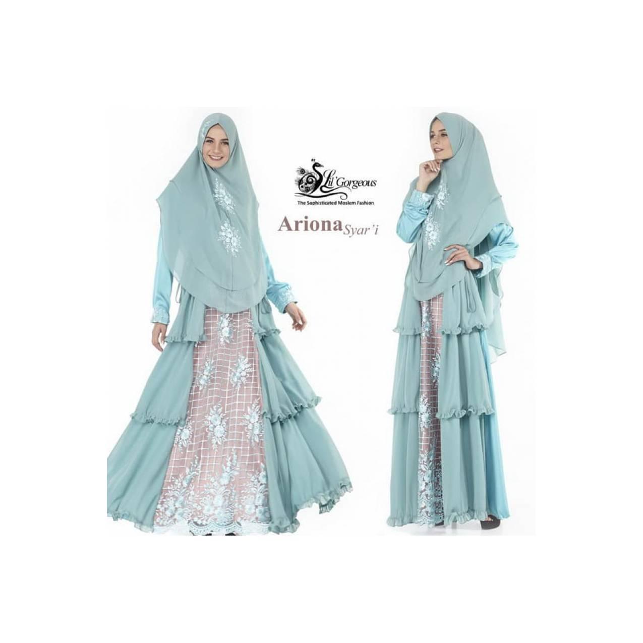 Gamis Syari cantik kombinasi brokat dan variasi rample susun