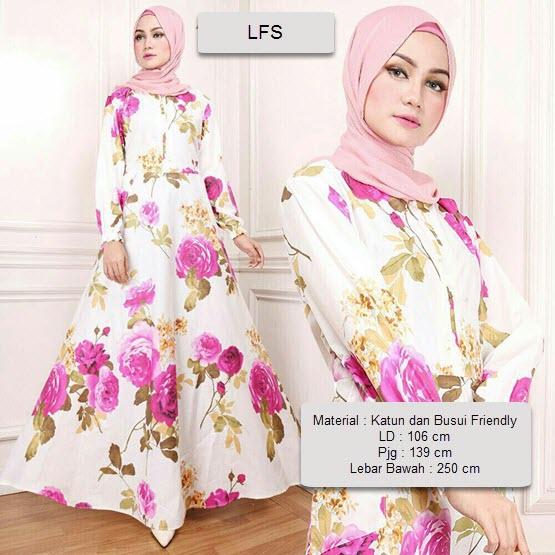 LFS Dress Gamis Baju Muslim Rossa / Terusan Maxi Hijab Syar'i/ Syari Simple Elegant / Baju Muslimah Wanita / Kebaya Modern Baloteli Tanpa Pasmina / Gaun Pesta / Pakaian Jumbo Maxy Motif Bunga Katun Jepang Murah Lebaran 2018 XXE (E80) - MERAH FANTA