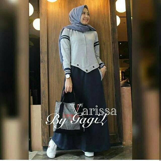 Terlaris Varissa Dress / Gamis Murah / Hijab / Pakaian Muslim / Baju Murah / Tanah Abang / Kerudung Navy