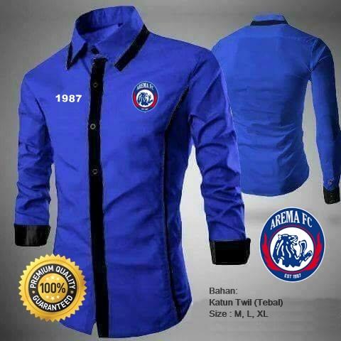 baju kemeja bola Arema Full bordir Type A Biru - Kemeja Casual Pria