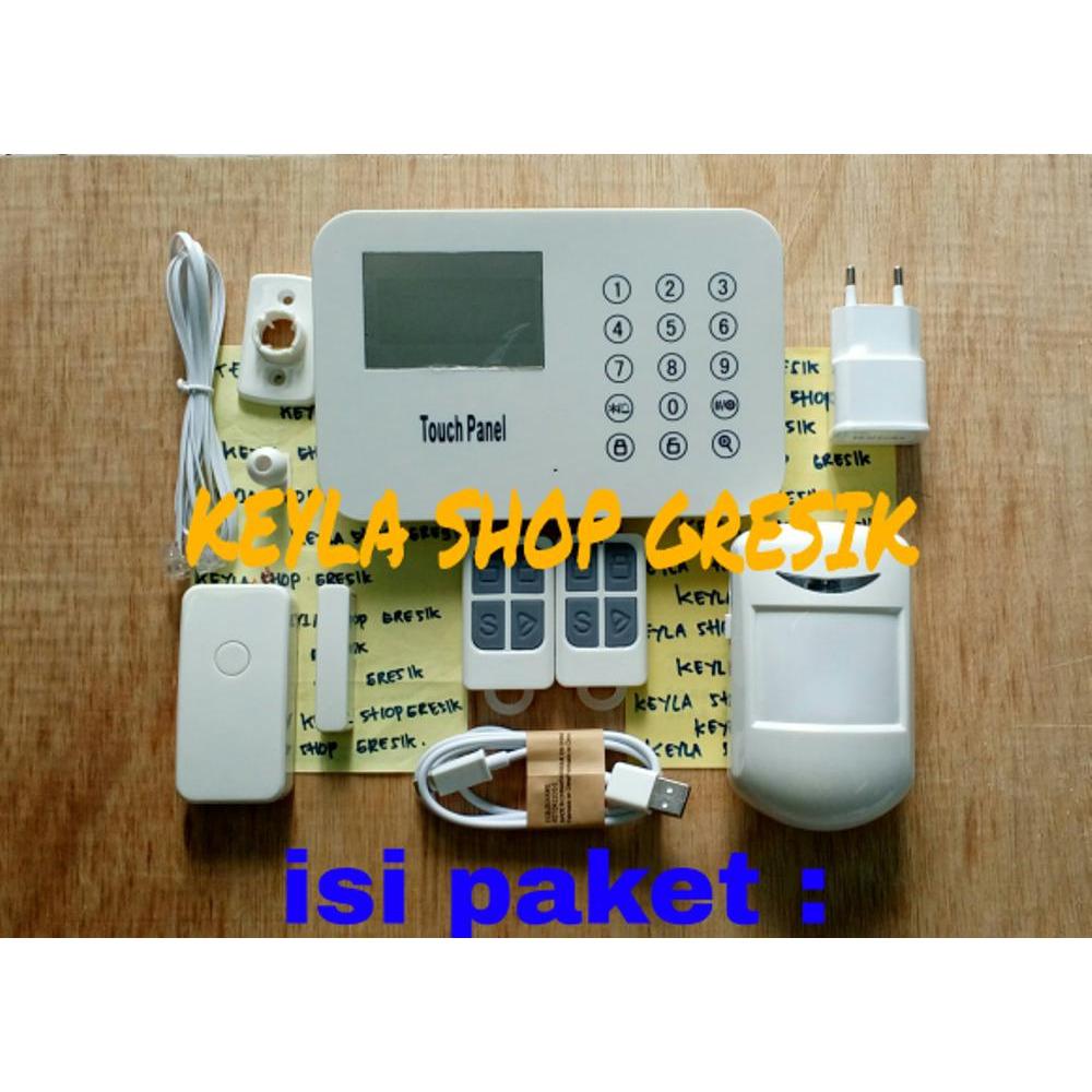 Paket set Wireless alarm LCD display digital GSM pengaman pintu jendela rumah alat untuk keamanan Ruko toko Anti Maling dengan sensor gerak PiR motion Home alarm Security system office with remote Control pantau langsung dari HP