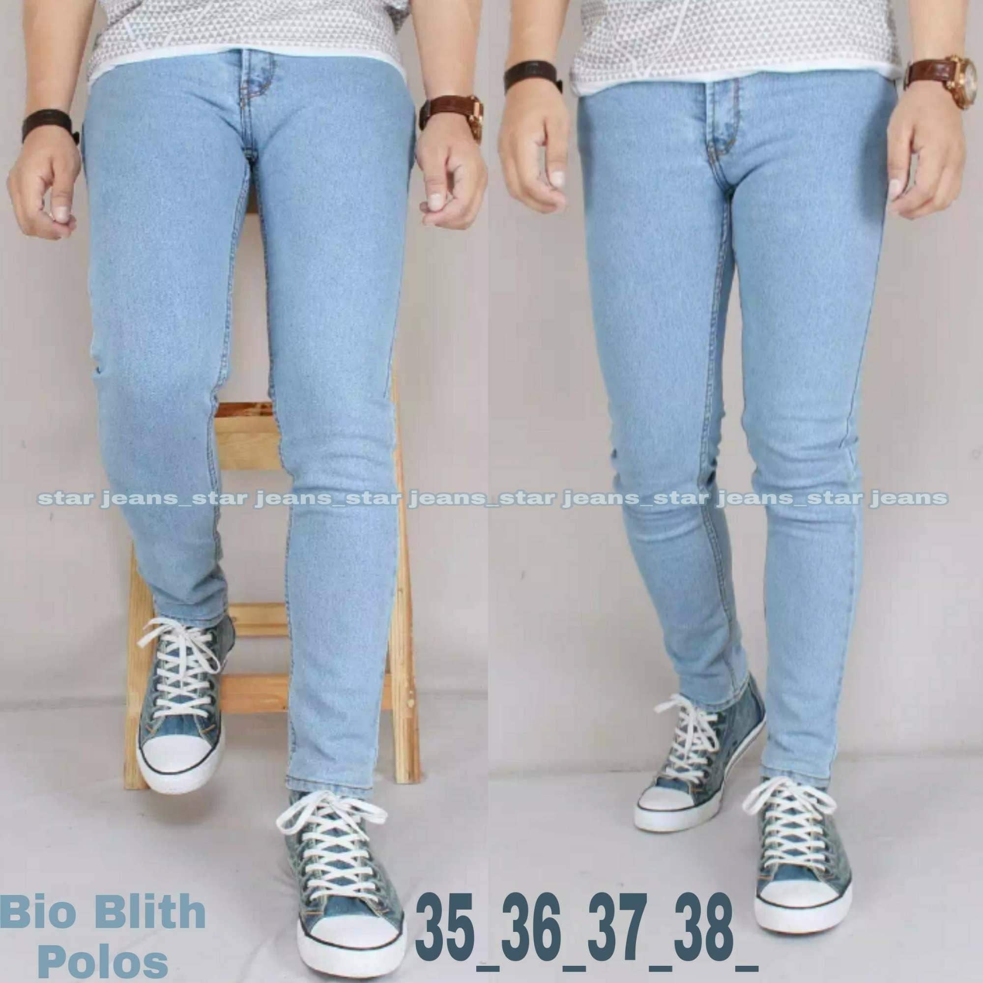 SJ_celana jeans pria panjang big size biru muda