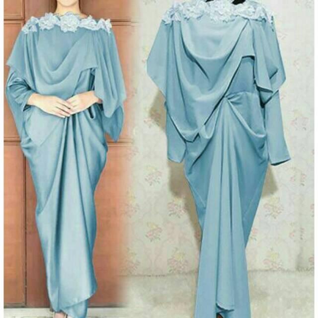 Lengkap 8Warna Baju Gamis Maxi Pesta Muslimah Kaftan PRINSA Murah (Biru)