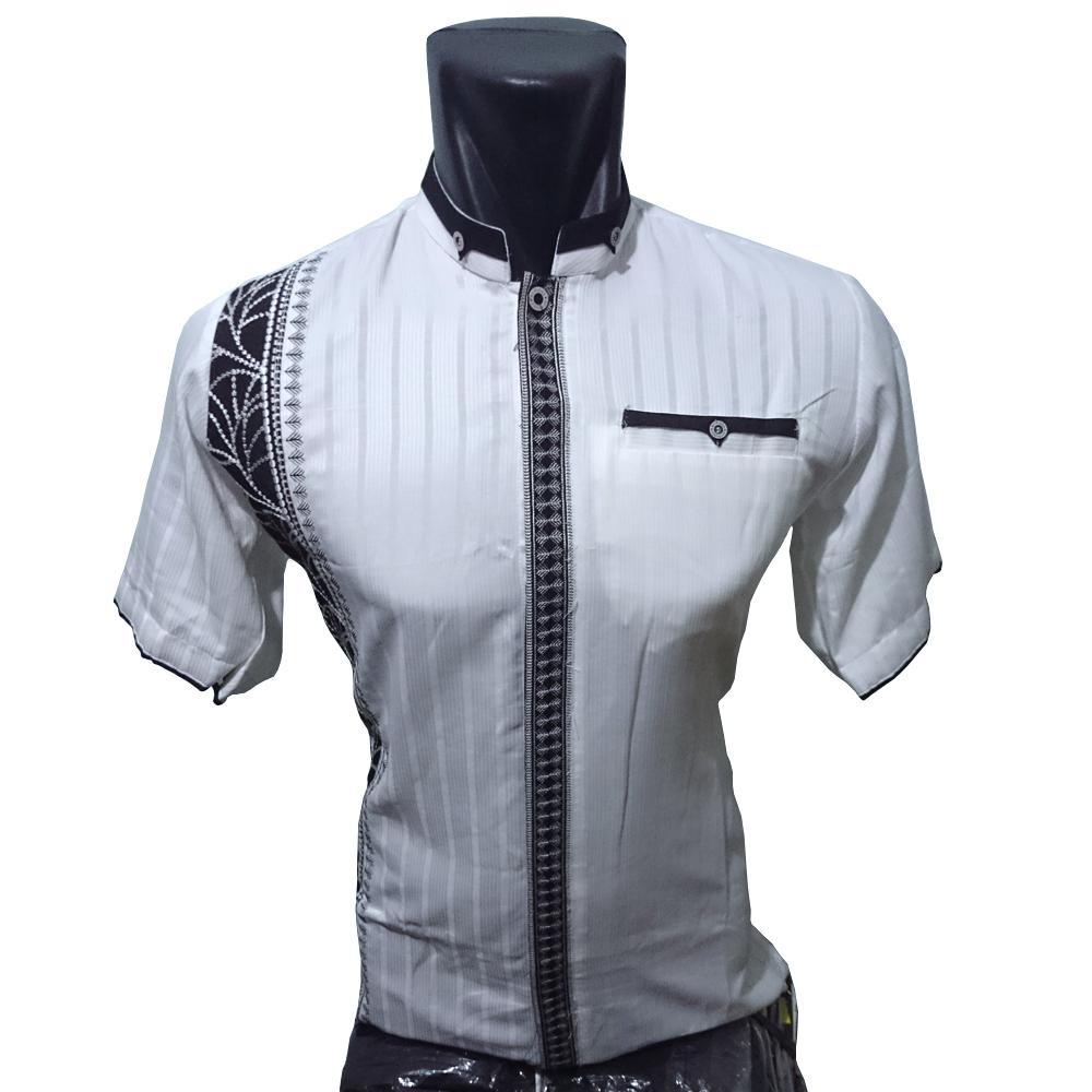 Toko Deshin_ Kemeja Koko Muslim Putih Bordir Koko Lebaran Lengan Pendek Koko Casual Berkualitas_2509
