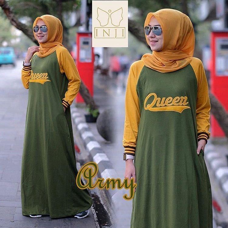 Queen #2 Dress Bahan Katun Combad Maxy Gamis Muslim Panjang Fashion Hijab Wanita Muslimah Pakaian Modern Fashionable Murah Terbaru