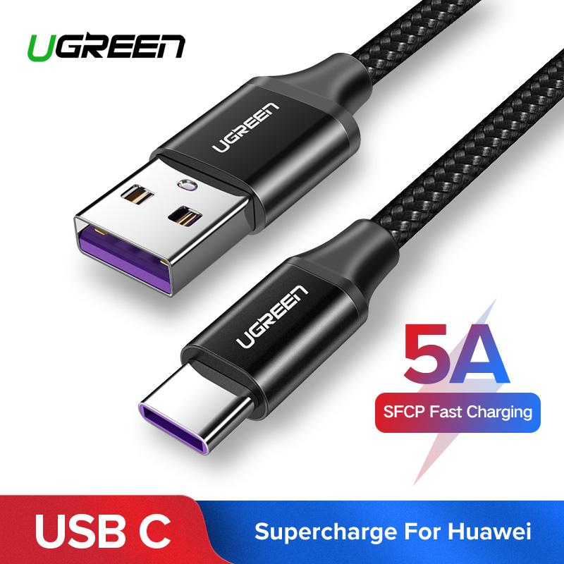 UGREEN Kabel Data USB C Original 0.5Meter 5A Nylon Braided Type C Cable Fast Charging USB Type-C Cable for Huawei P20, Huawei mate 9, Honor Note 10, Huawei P10/P10 Pro/Mate 10/Mate 10 Pro /V10 SuperCharge USB C Cable for Huawei mate RS Porsche