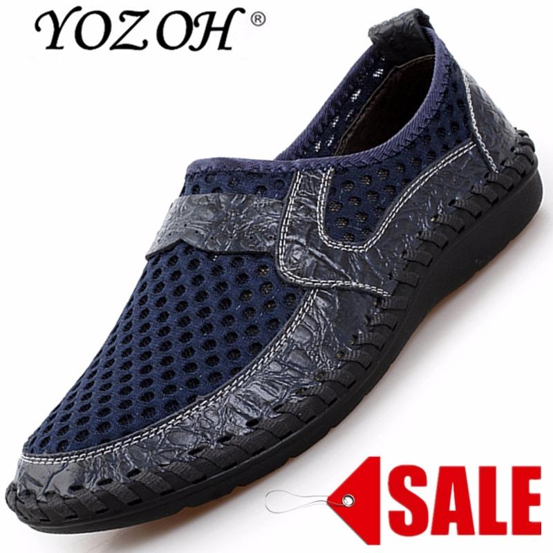YOZOH Musim Panas Bernapas Mesh Sepatu Sepatu Kasual Pria Kulit Asli SLIP ON Brand Fashion Sepatu Musim Panas Pria Lembut Nyaman dengan Harga Yang Murah Namun Bersaing.