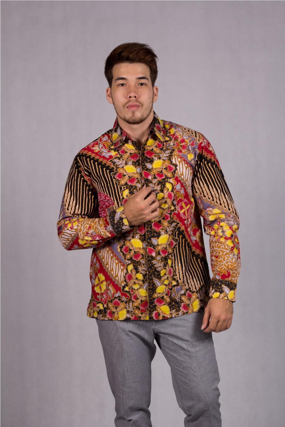 Kemeja Pria Lengan Panjang Bahan Katun Batik Printing Tanpa Furing Pakaian Kerja Batik Motif Anjangan Bunga SP304 Arcobaleno SAMBUT HARI BATIK NASIONAL 2018