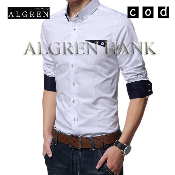 Algren Baju Hem Kemeja Pria Hank lengan panjang - Putih / Slim fit / Casual / Polos / Kerja / Kantor / Katun / Kem Tangan Panjang Cowo / Atasan Cowok / Pakaian Laki laki Dewasa Slimfit