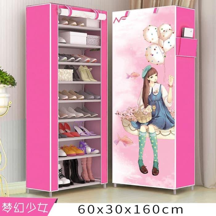 PABED Rak Sepatu Kain 10 SUSUN 9 rangka Motif DREAMPINK