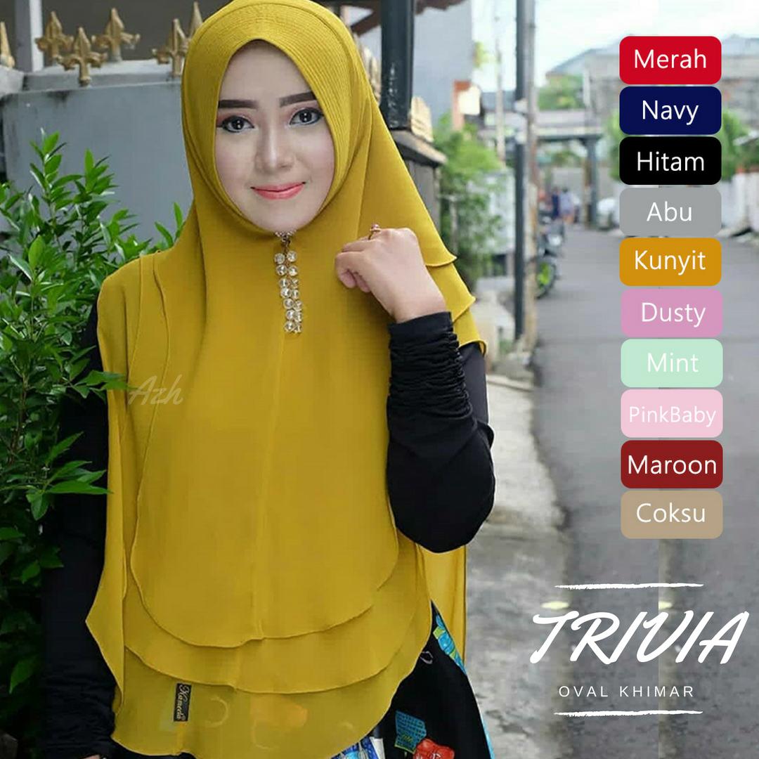 Hijab Jilbab Instan Syari Khimar Trivia Oval 3 Layer Ceruti Sifon Jumbo