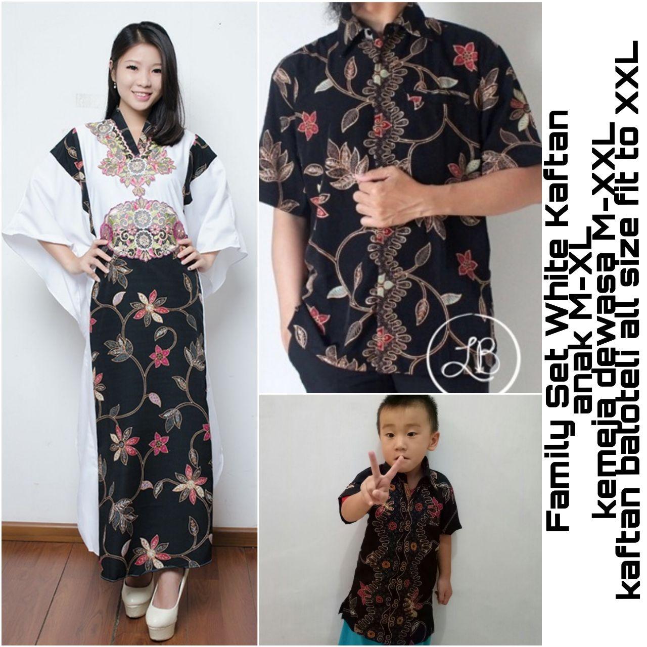 Cj collection Stelan couple batik family 3in1 baju batik dan gamis kaftan bapak dan anak atasan kemeja pria dewasa dan kemeja anak-anak dan dress maxi panjang gamis kaftan wanita jumbo long dress Tumia