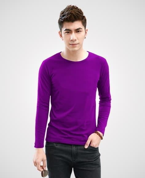 DISKON TERLARIS KAOS POLOS PRIA KATUN COMBED 30s LENGAN PANJANG WARNA UNGU-VIOLET TERMURAH