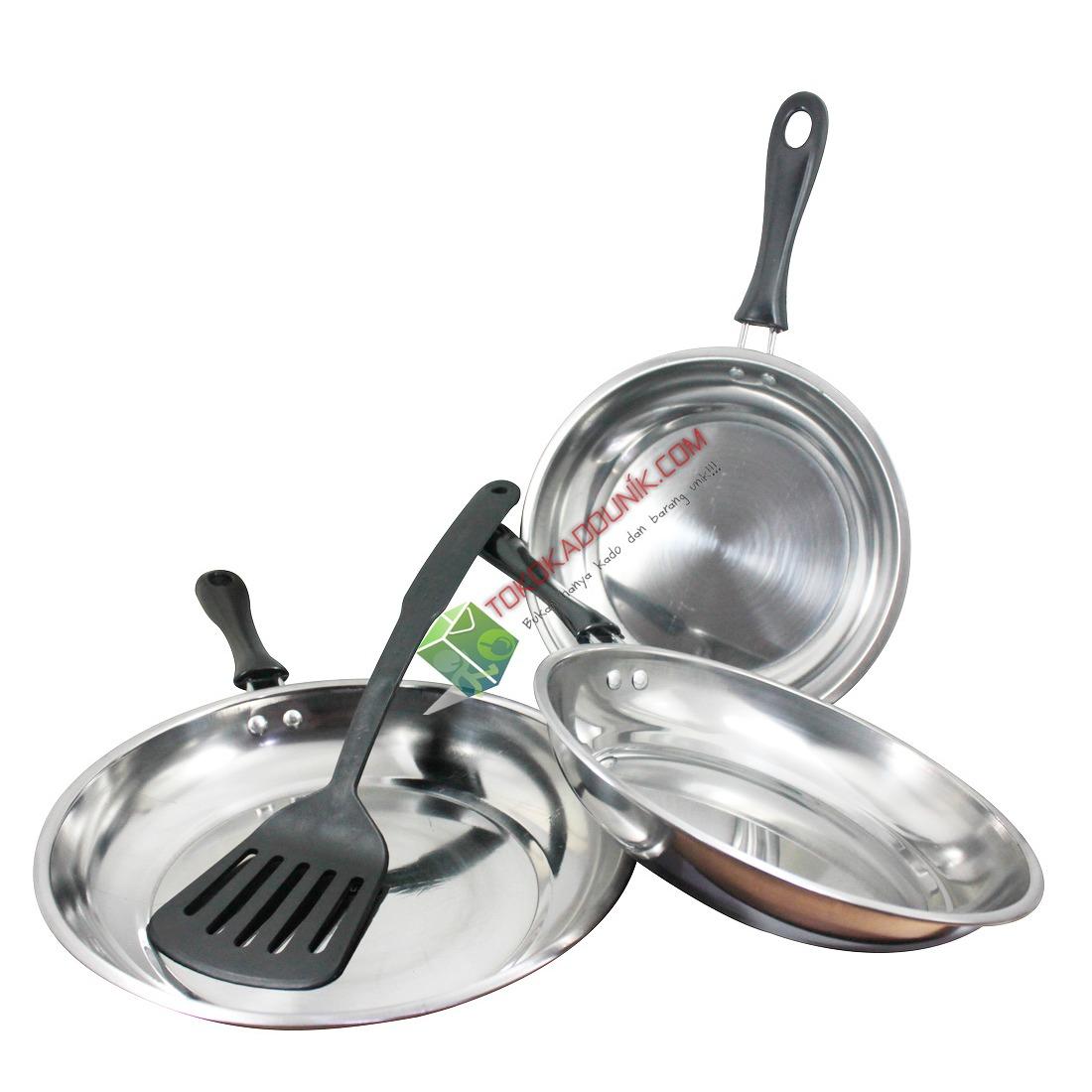 Wajan Teflon Set Stainless Steel - 3 Pcs Free Spatula