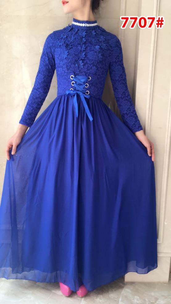 Gamis Pesta maxi 7707 biru, merah, putih dan hitam