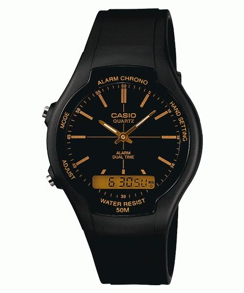 Casio Standard AW-90H-9E - Jam Tangan pria - Black Gold - Strap Resin