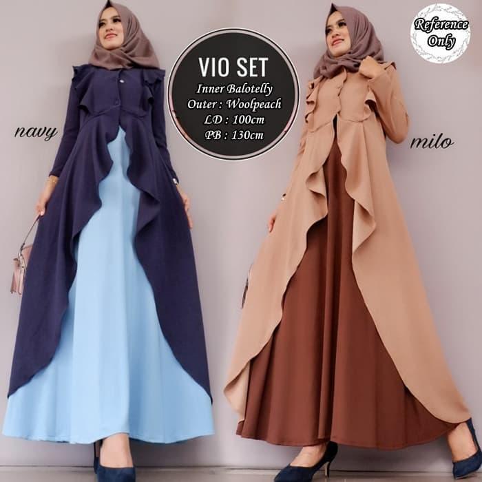 Long Dress Casual Wanita/ Long Dress Muslim / Long dress Muslim Brukat / Vio Set 2in1 - Milo