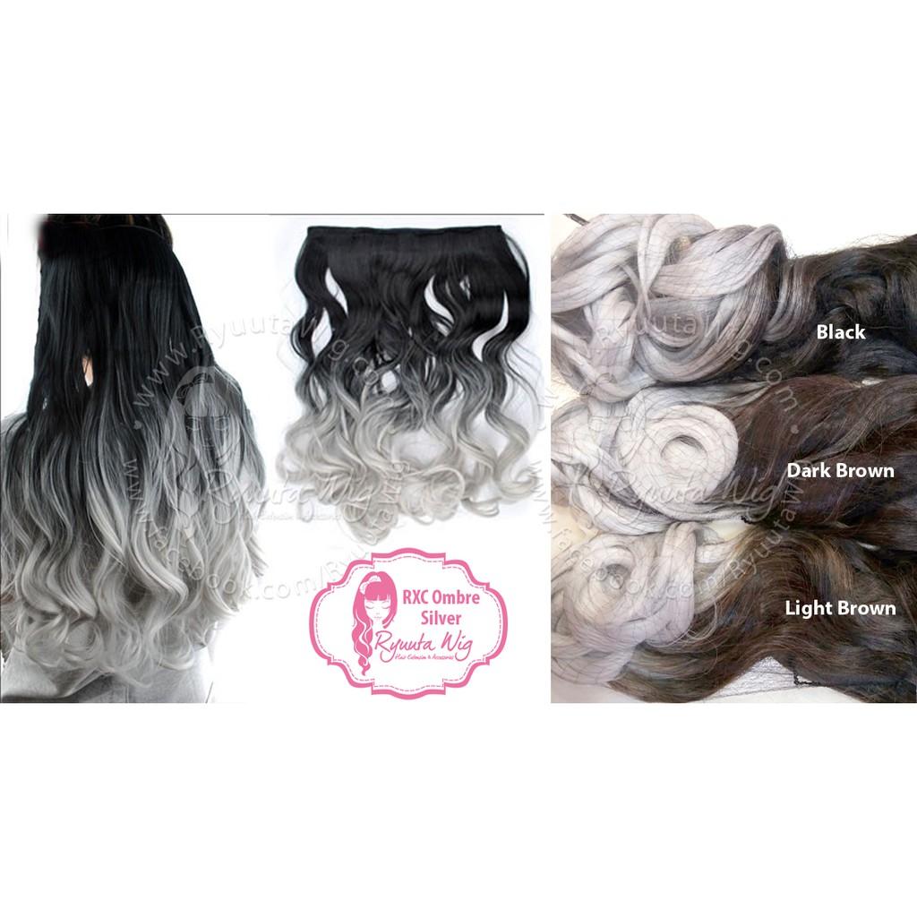 Hair extension clip CURLY OMBRE SILVER GRAY ABU hairclip keriting curl ombre Variasi GRAY -Lightbrown