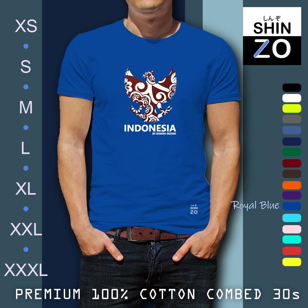 Shinzo Design - Kaos Premium Cotton Combed 30s Ring Spun Export Quality - Oblong Distro T Shirt Tee Casual Fashion Atasan Cloth Anime Custom - Pria Wanita - Dirgahayu Republik Indonesia Garuda Pancasila Batik - Premium Blue Biru