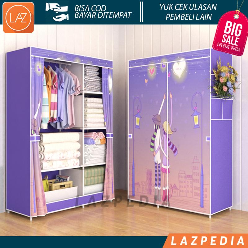 Laz COD - LOVE Multifunction Wardrobe / Cloth Rack With Cover Lemari Pakaian Ada Resleting Bahan Pipa Besi + Kain Non Wooven Fabric / Ungu - Lazpedia A72
