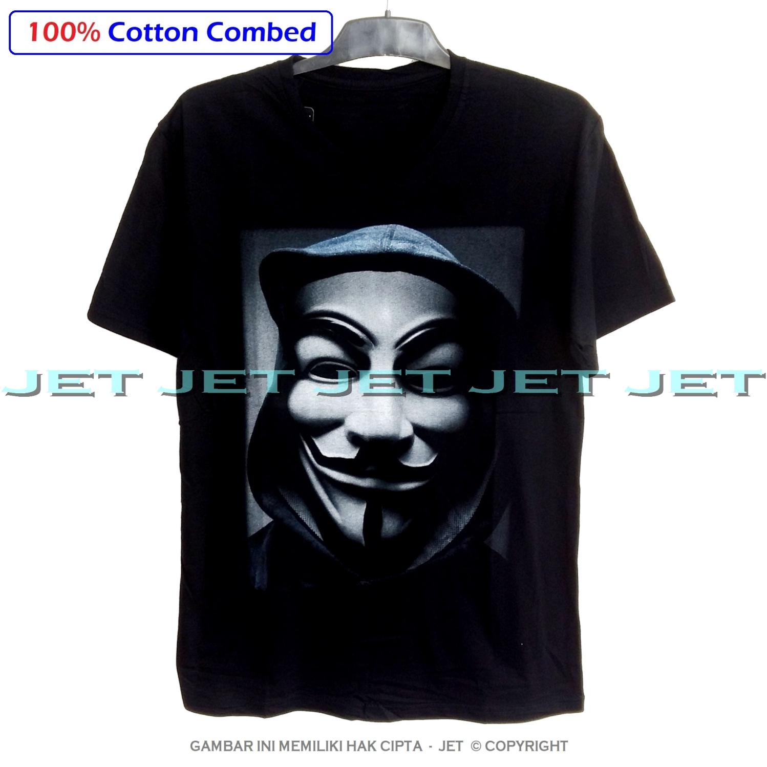 JeT - Black T-Shirt Premium Cotton Combed - Gambar Design Anonymous IT Programmer Alogaritma Film Hacker Virus Antivirus Programer
