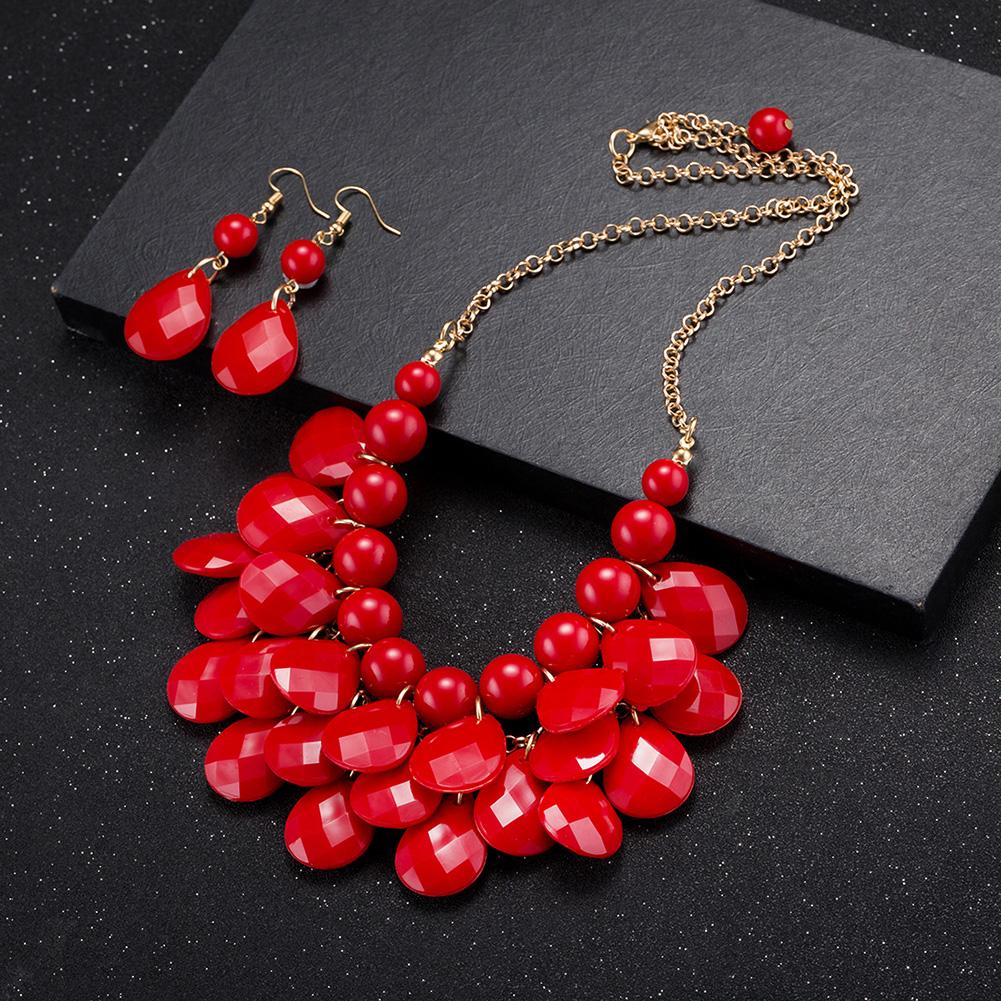 Jual panas berlebihan perhiasan merek fashion grosir paduan resin anting kalung kristal set ekspor FSS004-I FSS004