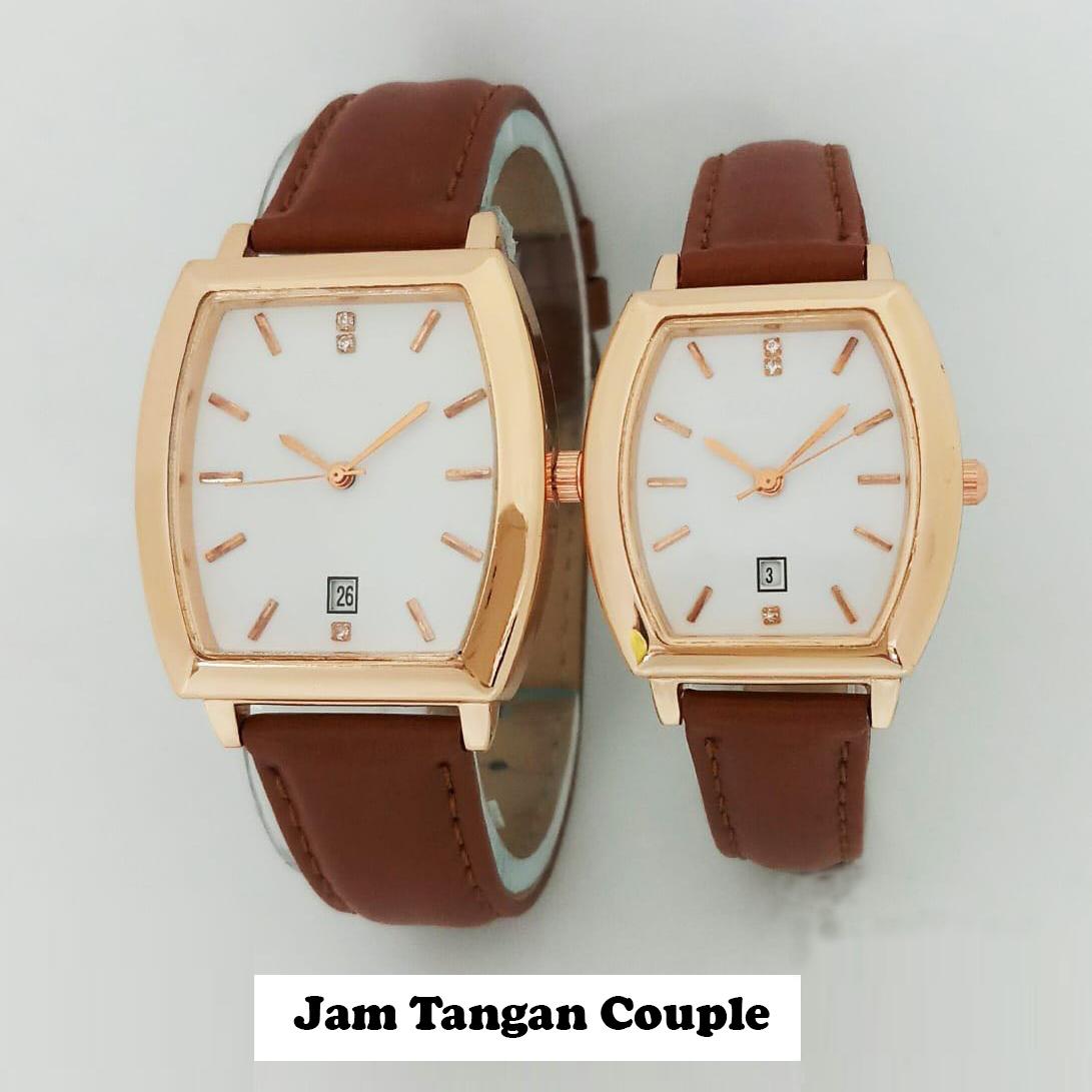 Jam Tangan Couple Pria dan Wanita Strap Kulit PU Men Women Stainless Steel Leather Couple Watch