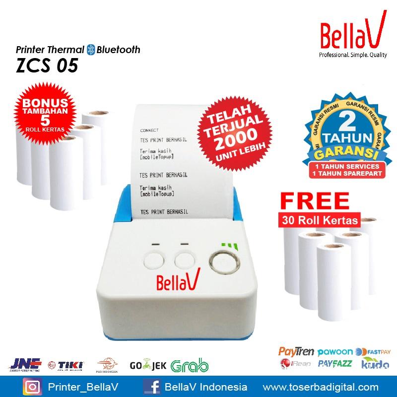 Printer Thermal Bluetooth BellaV ZCS 05 Plus Kertas 30 Roll