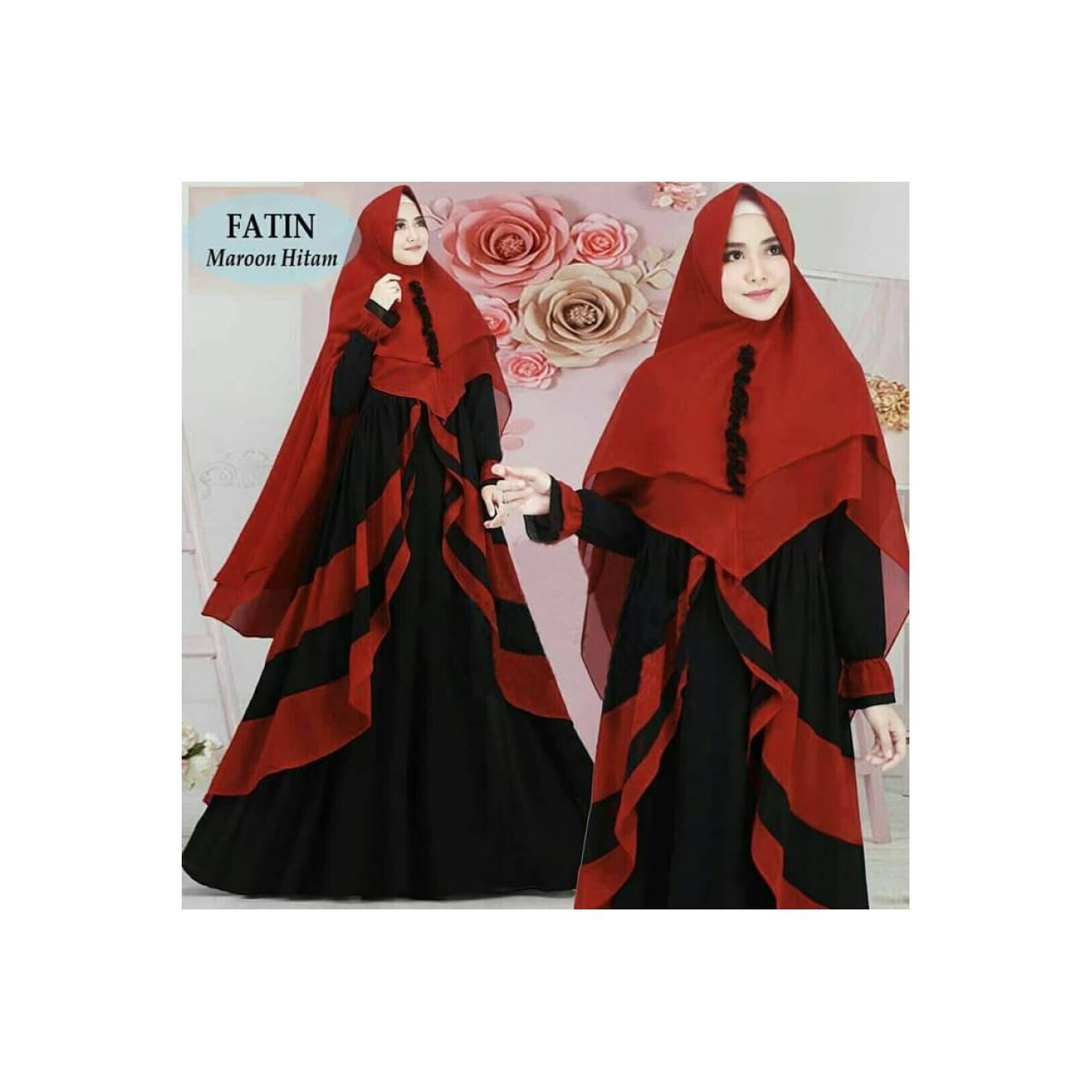 Gamis syari terbaru Fatin Maroon Hitam(konveksi,suplayer,murah)