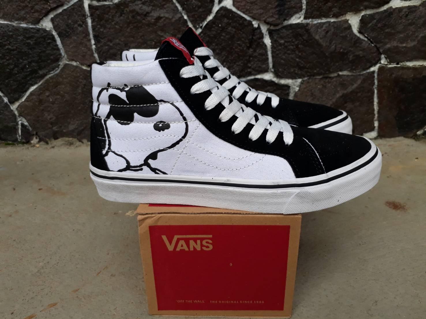 vns sk8 hi peanuts joe cool black white wafle dt