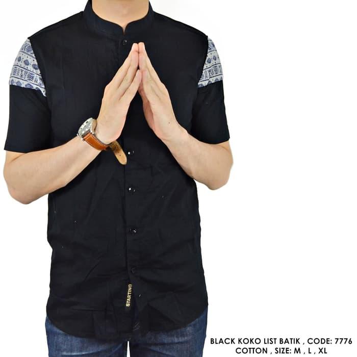KEMKO BAJU LEBARAN KEMEJA KERAH KOKO HITAM COWOK PRIA