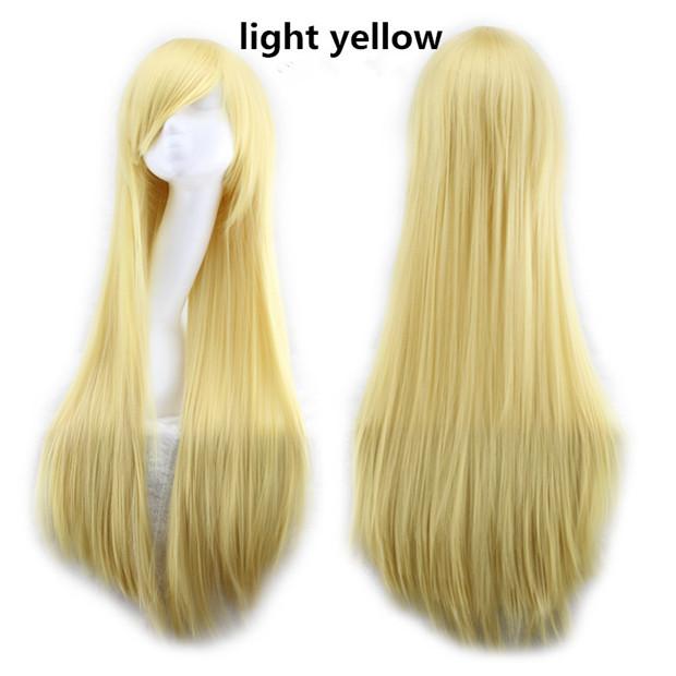 Cosplay Hitam Wig Panjang Lurus Poni Putih Rambut Pirang Merah Muda Merah Ungu Coklat Womens Lensa Okuler Daya Pandang Luas Tahan Panas Woodfestival (Merah Muda-32 Inci)