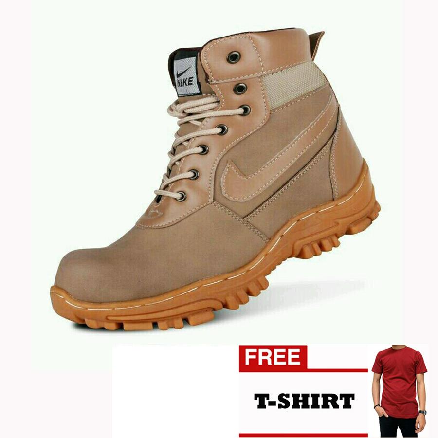 FREE KAOS Sepatu Safety Boots - Sepatu Kasual Boots Berkwalitas - Sepatu Pria Kerja Resmi Santai - Sepatu Tracking Hikking Gunung Ujung Besi - Sepatu Bengkel Maintenance