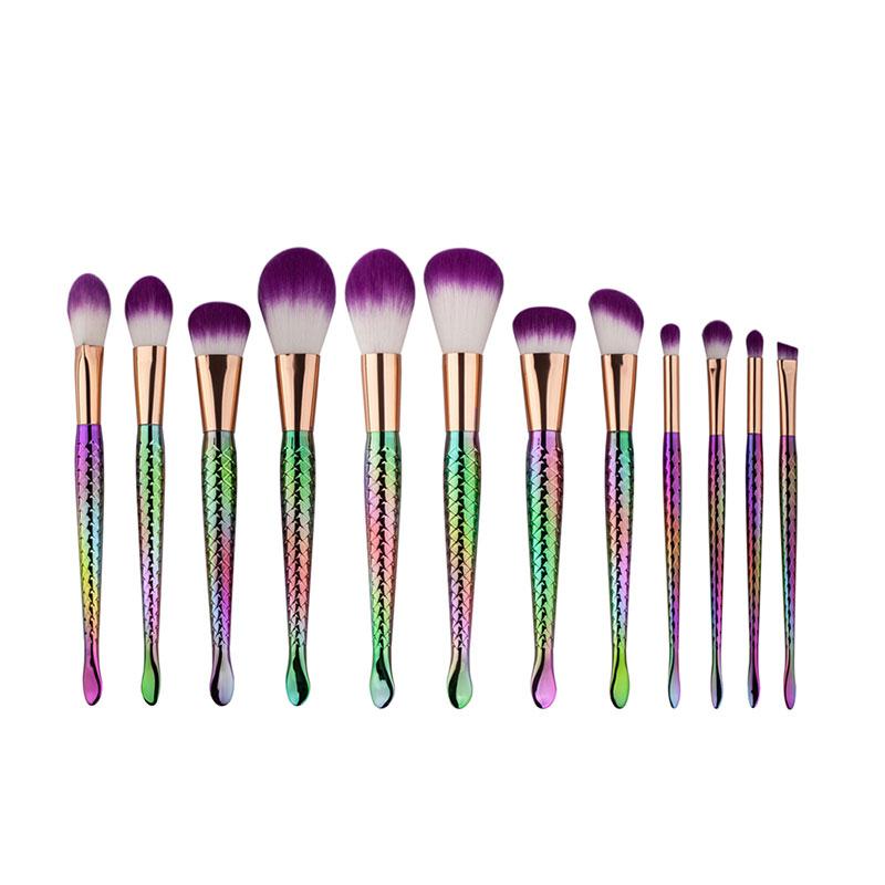 12 Pcs Mermaid Bentuk Sikat Eyeliner Alis Alas Bedak Makeup Set-Intl