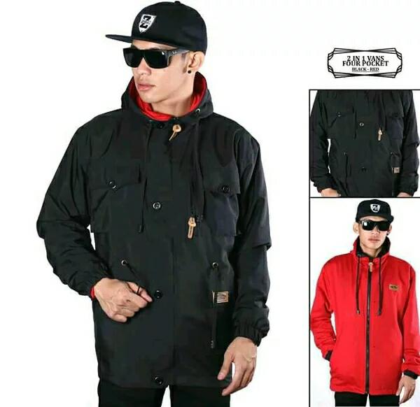 Diskon 10%!! JAKET PRIA VANS BB PARKA/JAKET BOLAK BALAIK - ORANGE BLACK, L - ready stock