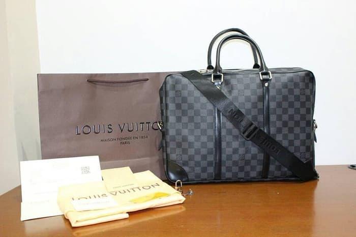 PROMO!!! Jual Tas Lv Portee Documents Damier Graphite Black Mirror Quality