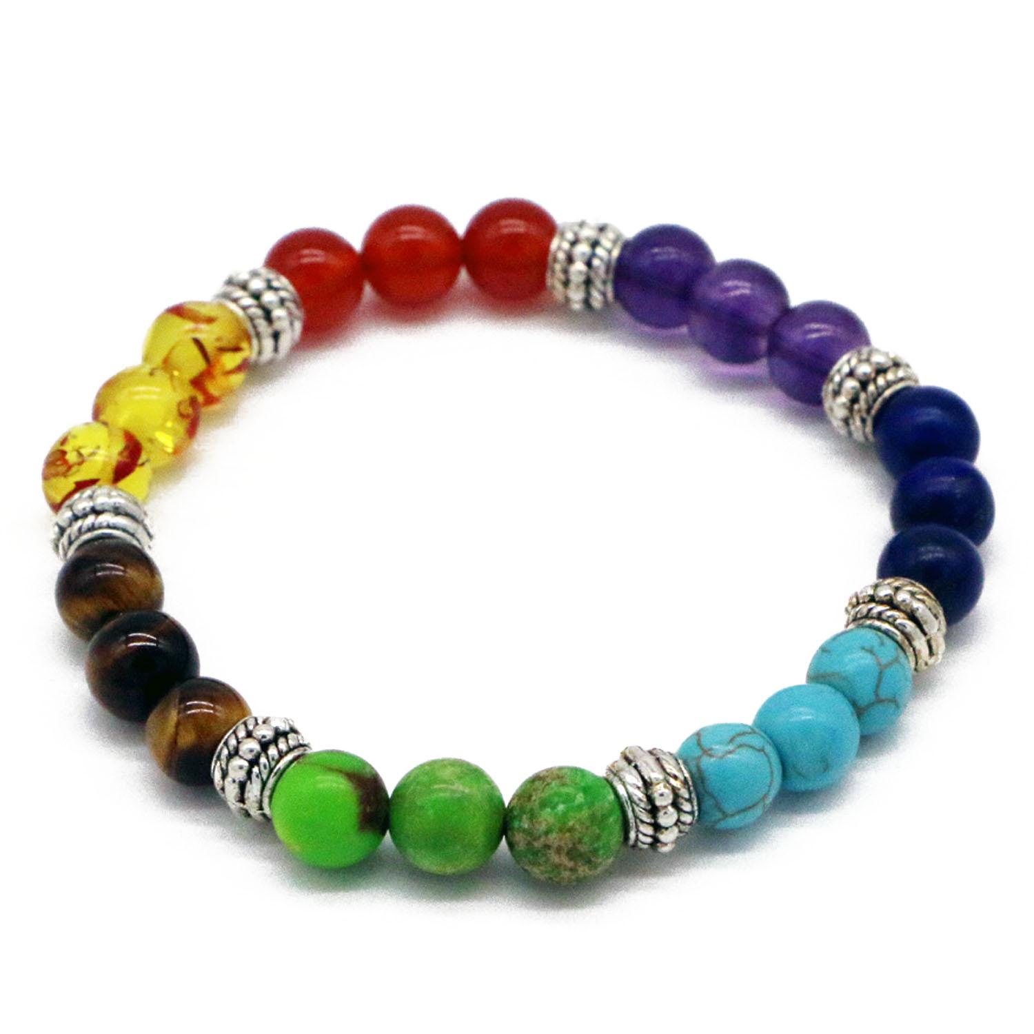 8 Mm Diameter Manik Unisex 7 Chakra Batu Permata Manik-manik Gelang Lava Gaya Yoga