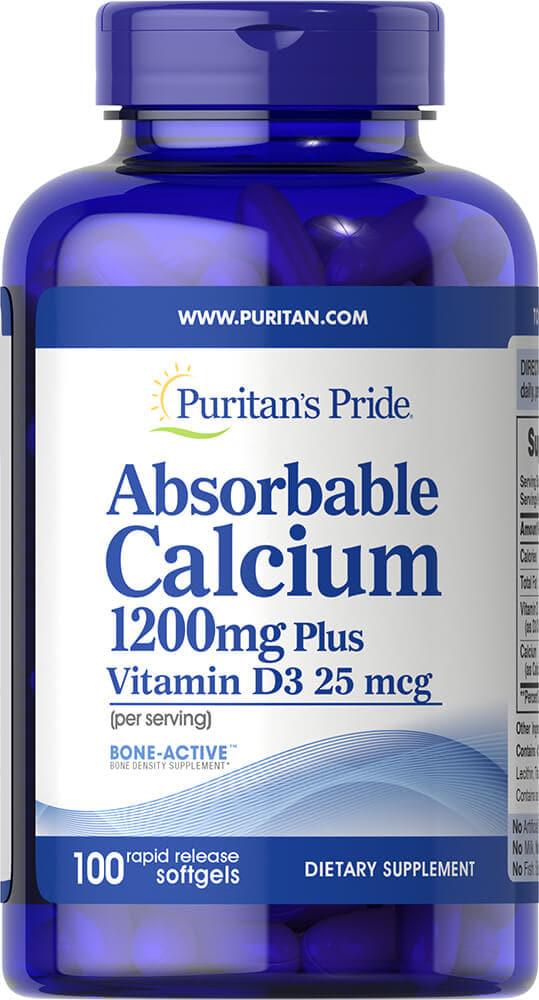 ASLI!!! KALSIUM ABSORBABLE 1200 MG+Vitamin D3 1000 IU | 100 Softgels Puritan - sl7f5s