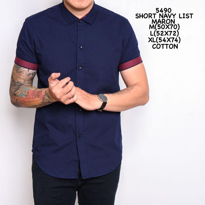 Baju Kemeja Baju Batik Polos Lengan Pendek Warna Biru Dongker Berkualitas Terbaru Blackcurren38