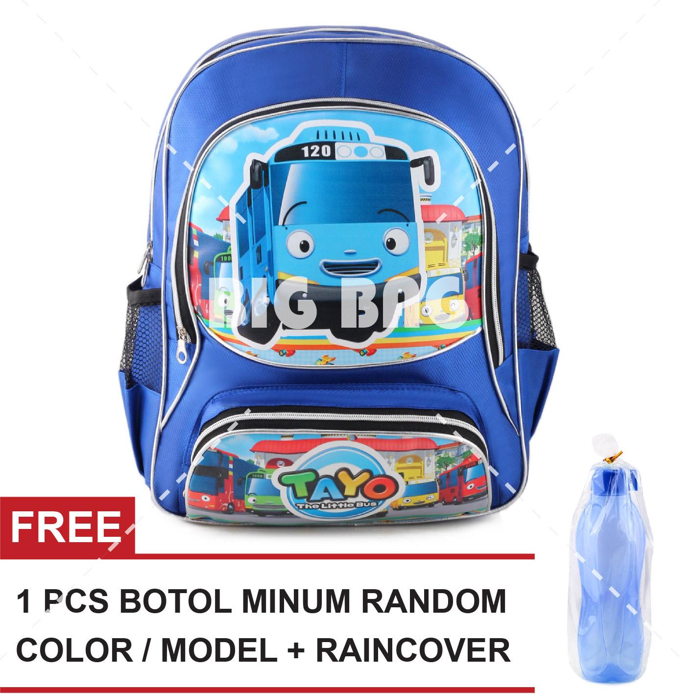 Tas Ransel Anak - Tayo The Little Bus - School Day School Bag Tas Sekolah Anak - BLUE + Raincover FREE Botol Minum Random Color / Model Tas Anak Tas Sekolah Tas Anak Karakter