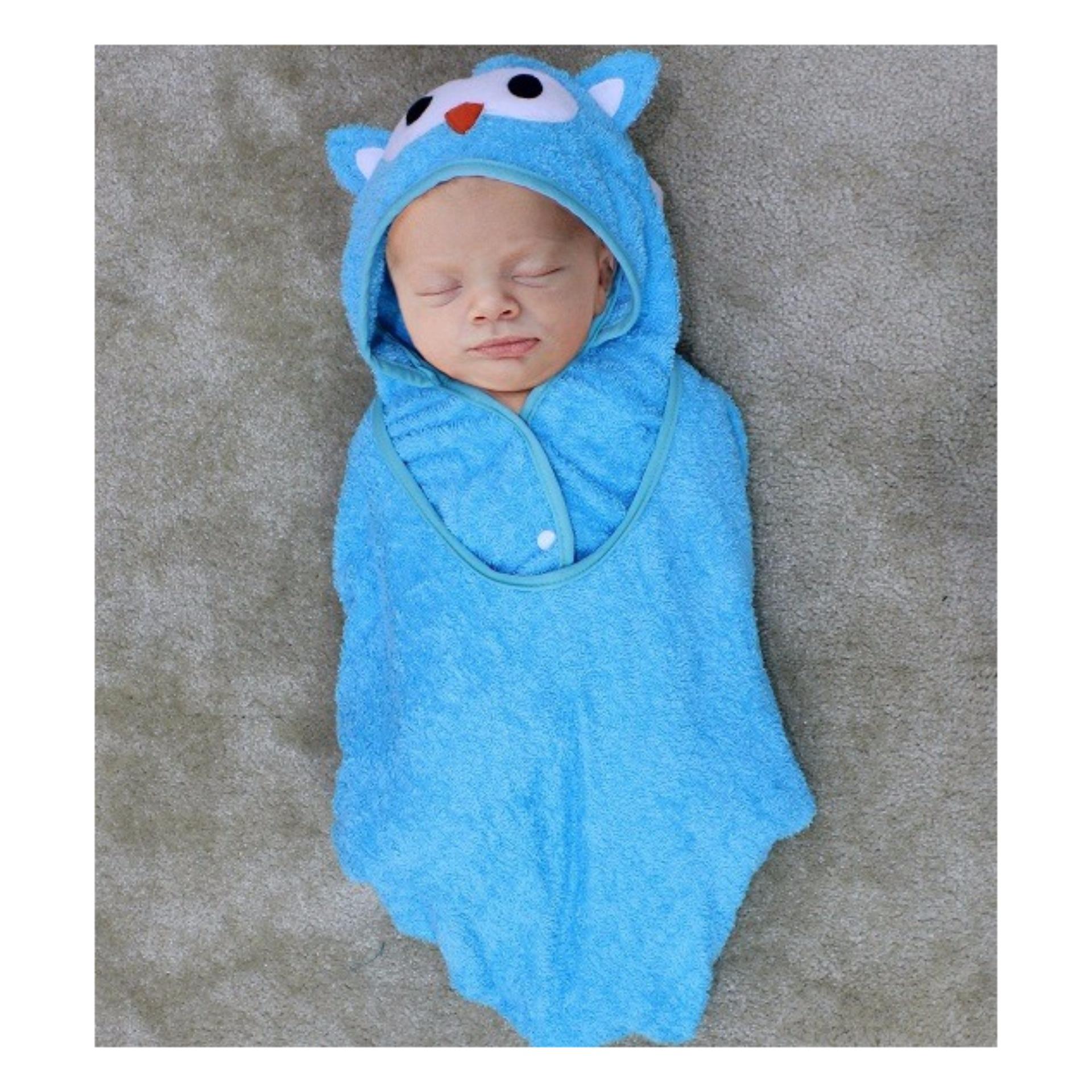 Cuddle Me Smart Towel - Handuk Mandi Lucu Multifungsi Untuk Bayi Balita dan Anak - Blue Owl